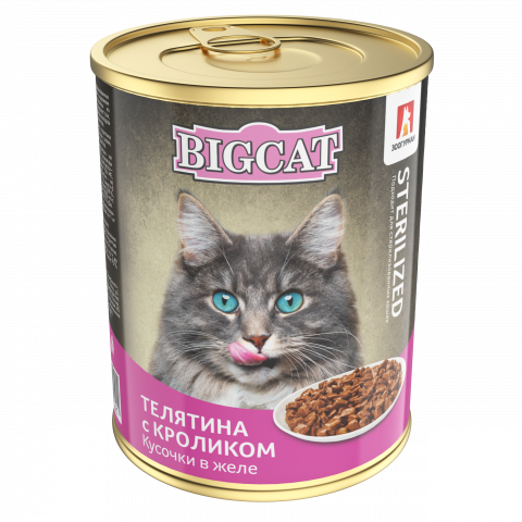 БигКэт Sterilized. С телят. и крол. ж/б 350гр Кусочки в желе